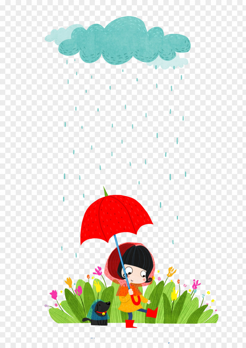 Red Umbrella Rainy Day Illustration PNG