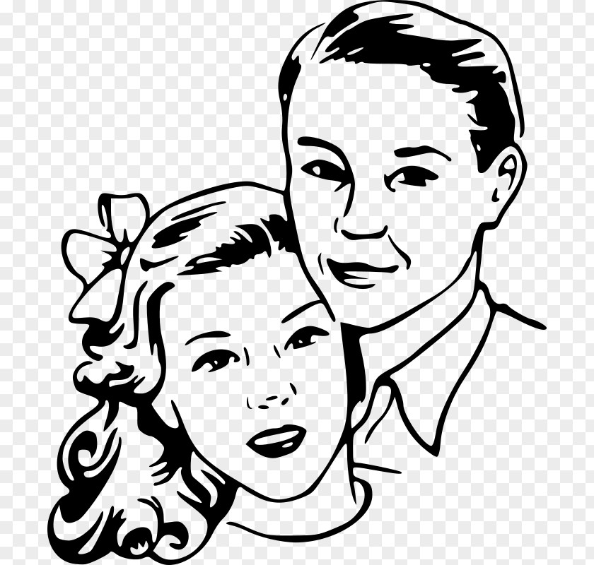 Vintage Couple Black And White Drawing Clip Art PNG