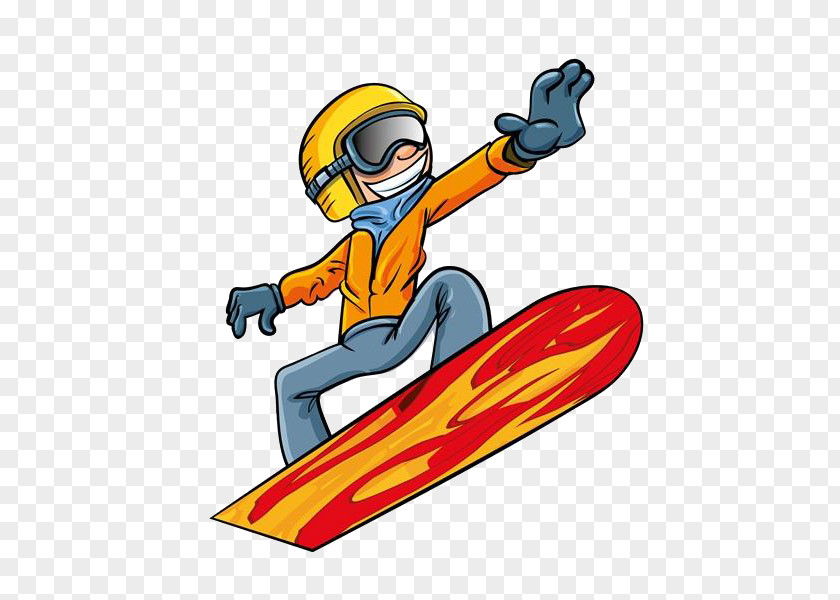 Cartoon Boy Skateboard Snowboarding Skiing PNG