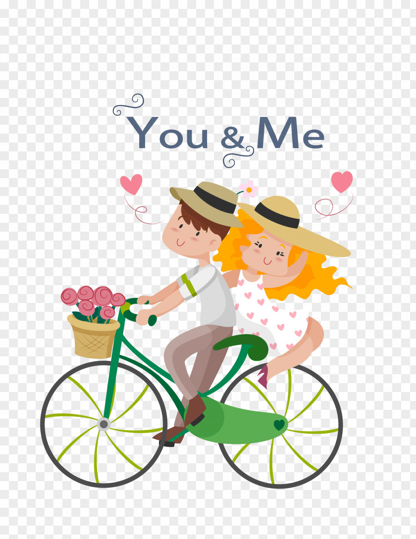 Vector Color Cycling Couple Bicycle Love Illustration PNG