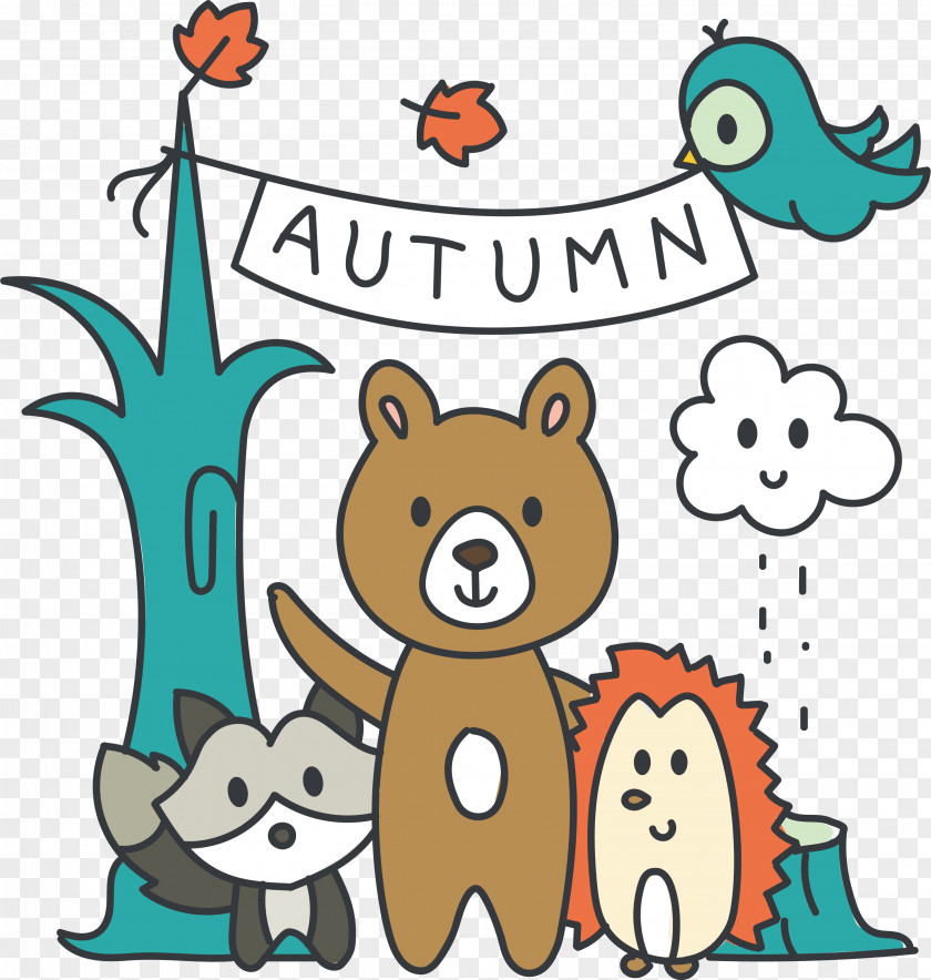 Cartoon Small Animals In Autumn Euclidean Vector Drawing PNG