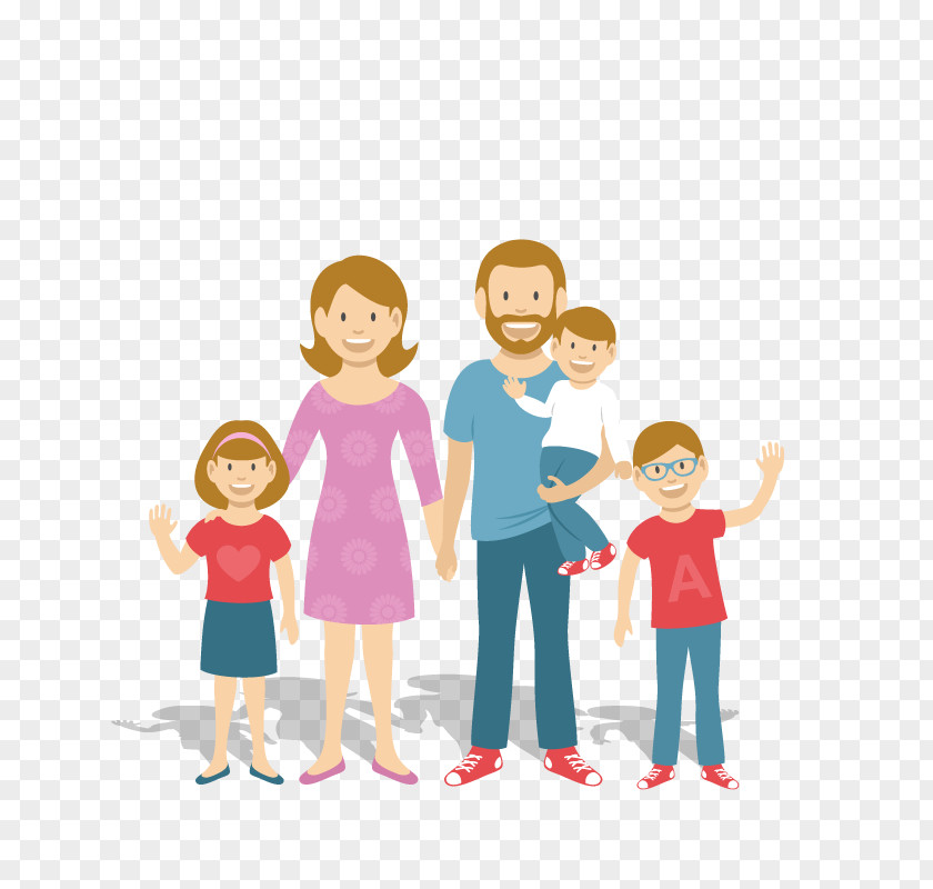 Family Of Five Child Cartoon Illustration PNG