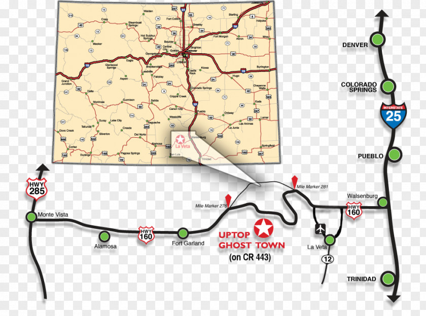 Milepost La Veta Pass-Uptop Historic District Interstate 25 Map PNG