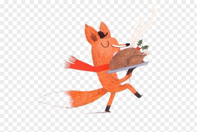 Fox Carrying Turkey Meat Pumpkin Pie Thanksgiving Illustration PNG