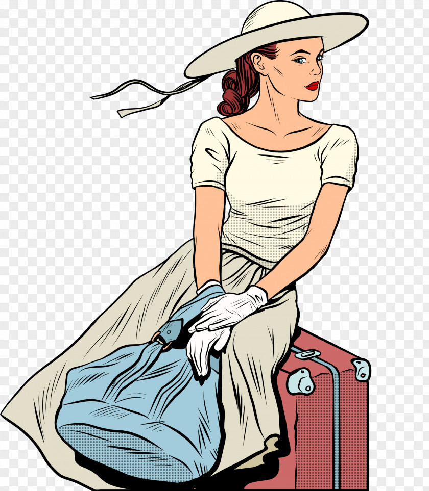 Hand Painted Woman Airplane Travel Airport Pop Art PNG