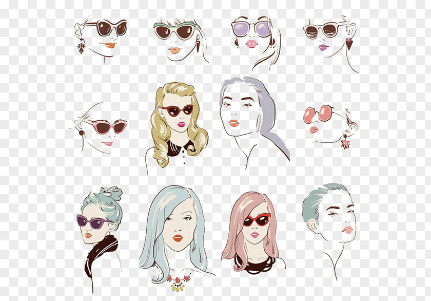 Closeup Woman Face Various Watercolor Illustration PNG