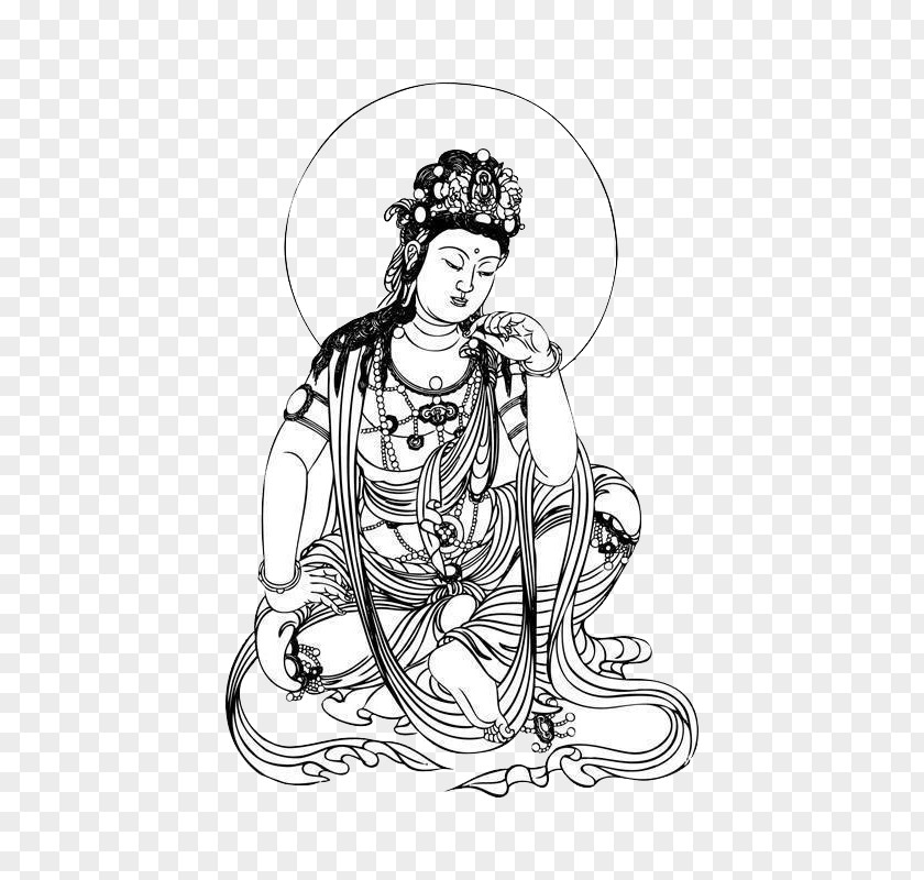 Black And White Portrait Of The Goddess Mercy Guanyin Bodhisattva Buddharupa PNG