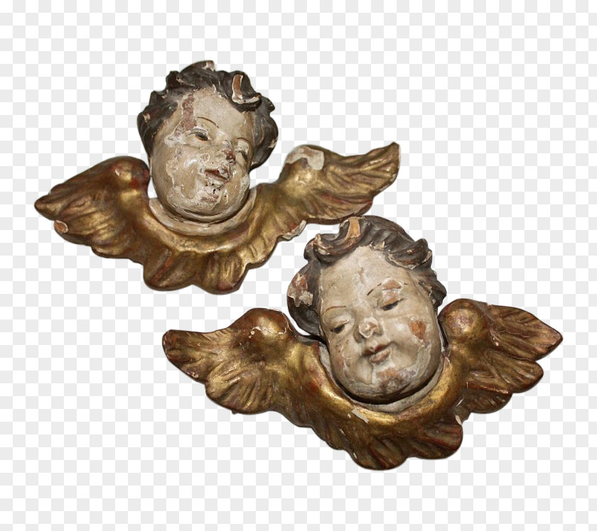 Angel Cherub Putto Antique Wood Carving PNG