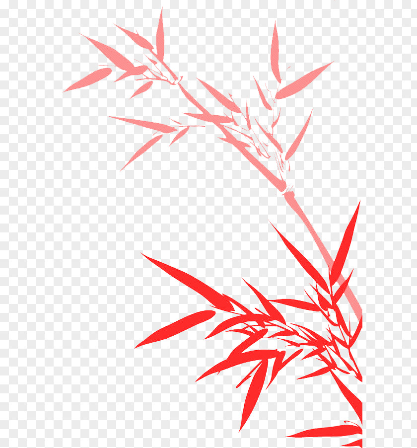 Red Bamboo Leaves Shading Painting Drawing Chinese PNG