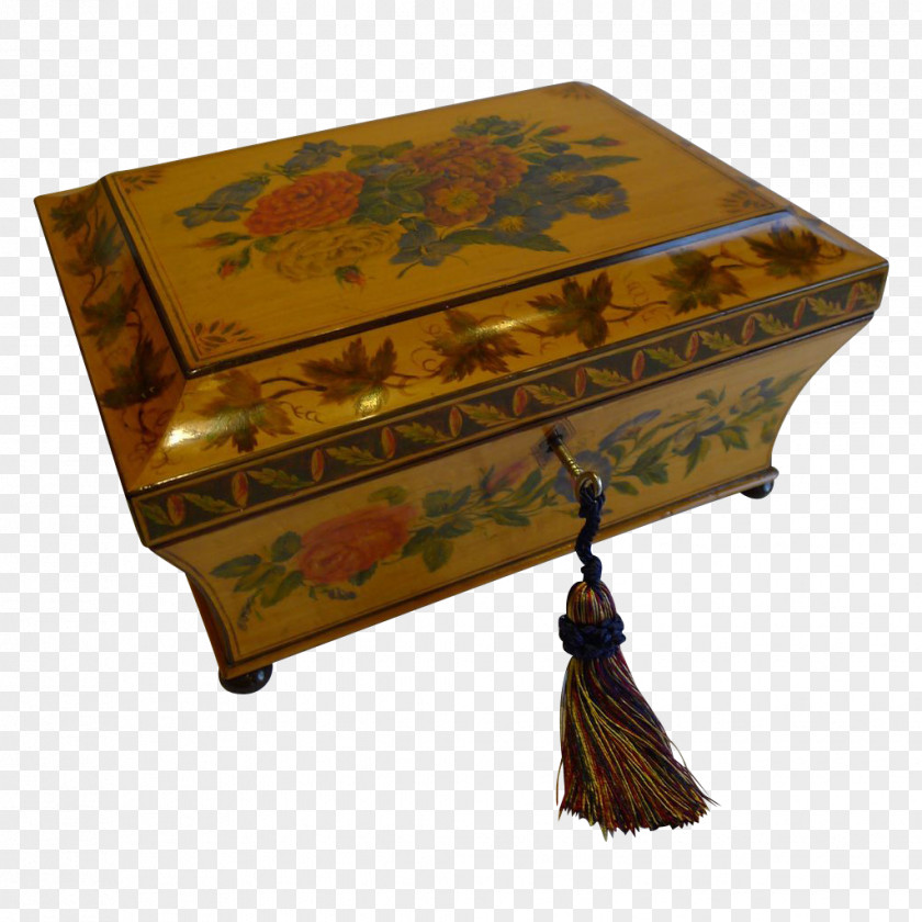 Hand Painted Flower Box Antique Casket Regency Era Painting PNG