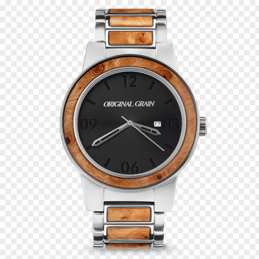 Watch Brushed Metal Stainless Steel Barrel Wood PNG
