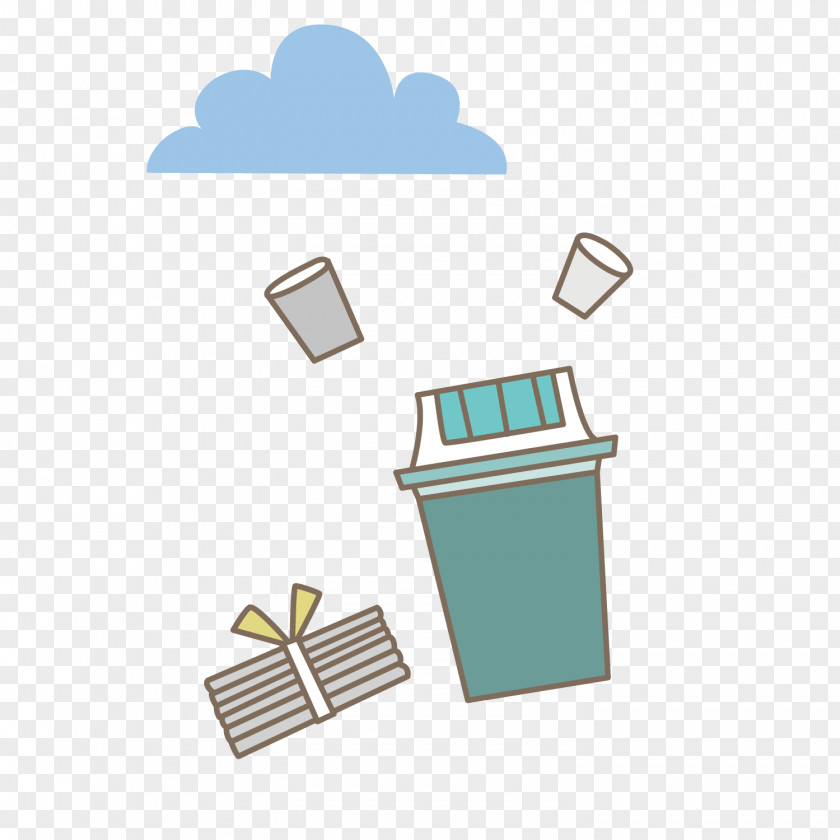 Vector Blue Trash Can Paper Waste Container PNG