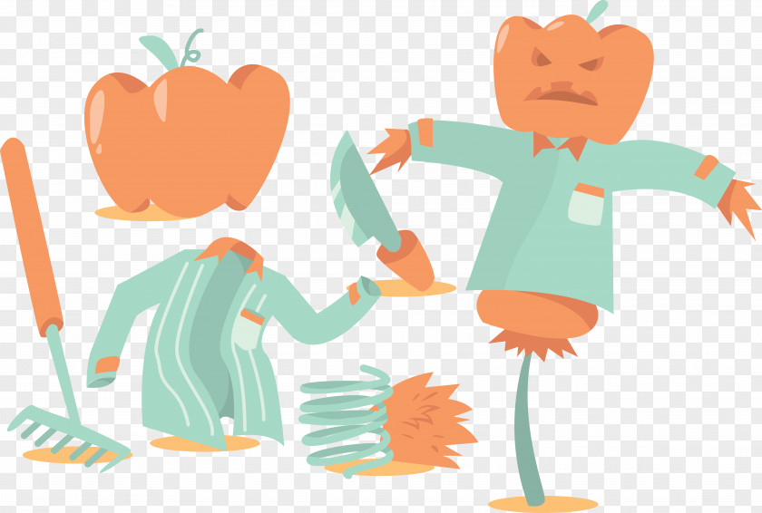 Vector Horror Pumpkin Scarecrow Illustration PNG