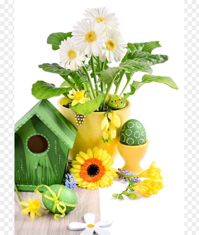Easter Egg Basket Holiday Flower Bouquet PNG