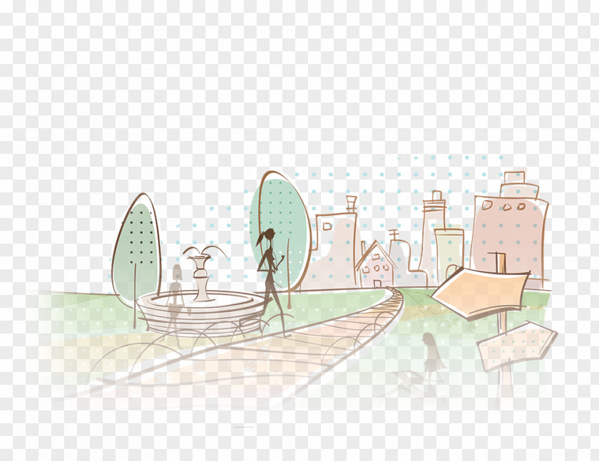 Hand-painted City Text Cartoon Illustration PNG