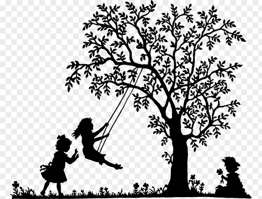 Black And White Tree Swing Kids Clip Art PNG