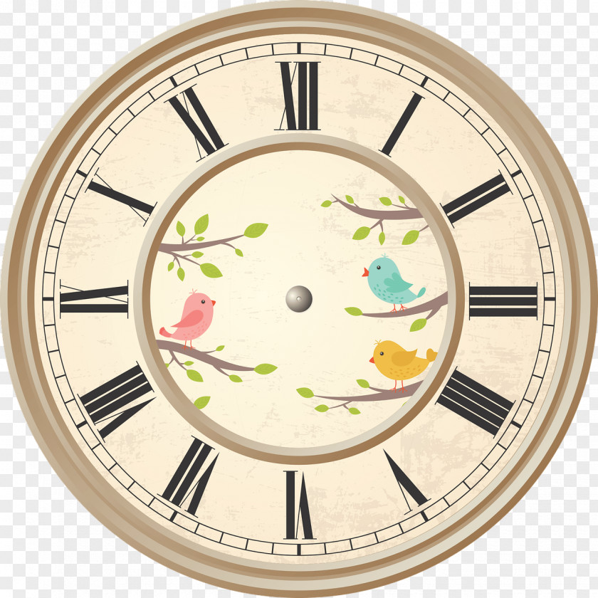 Clock Roman Numerals Birds PNG Birds, round brown analog clock illustration clipart PNG