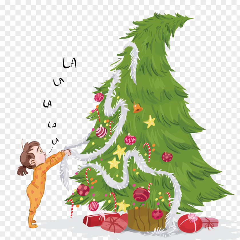 Vector Arrangement Of Children With Christmas Tree Gift Illustration PNG