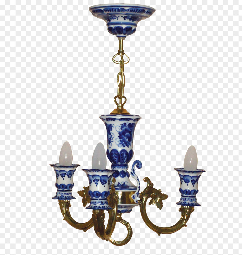 Gzhel Cobalt Blue Chandelier Ceiling Light Fixture PNG