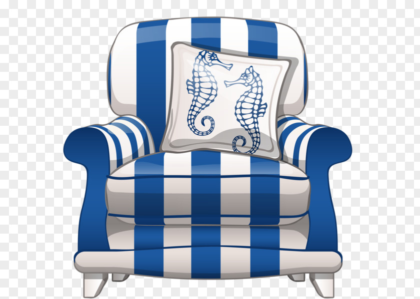 Cartoon Blue And White Striped Sofa Seat Chair Clip Art PNG