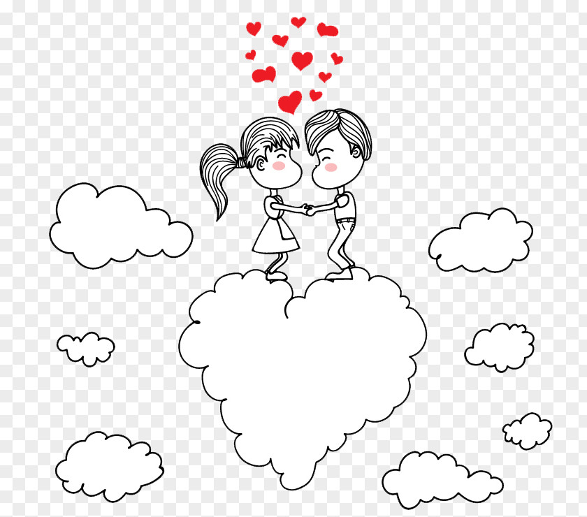 Couple On Clouds Drawing Romance Sketch PNG