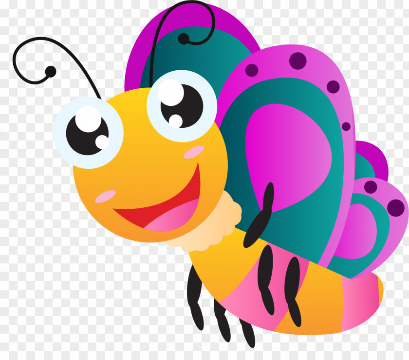 Colored Smiley Bee Butterfly Cartoon Drawing Clip Art PNG
