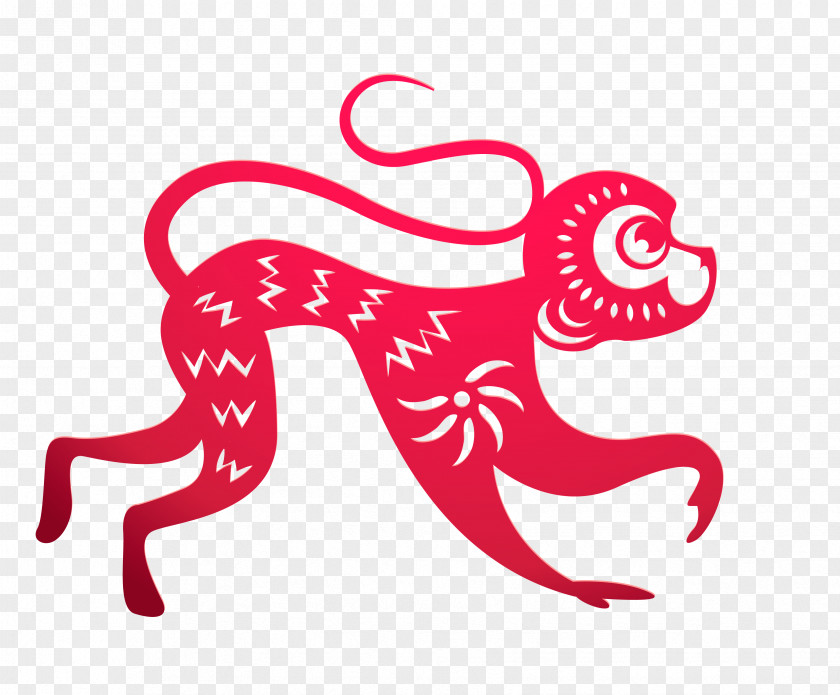 Paper-cut Monkeys,Monkey Crawling Papercutting Chinese Zodiac Monkey New Year Lunar PNG