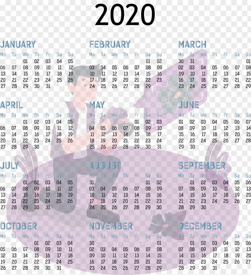 2020 Yearly Calendar Printable Template Full Year PNG