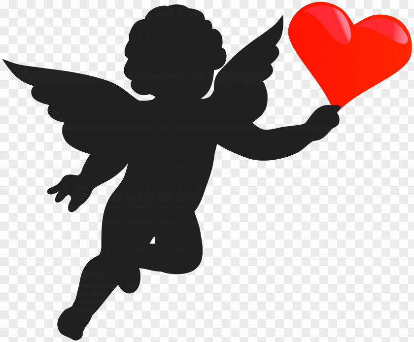 Cupid With Heart Silhouette Clip Art Image Cherub Angel PNG
