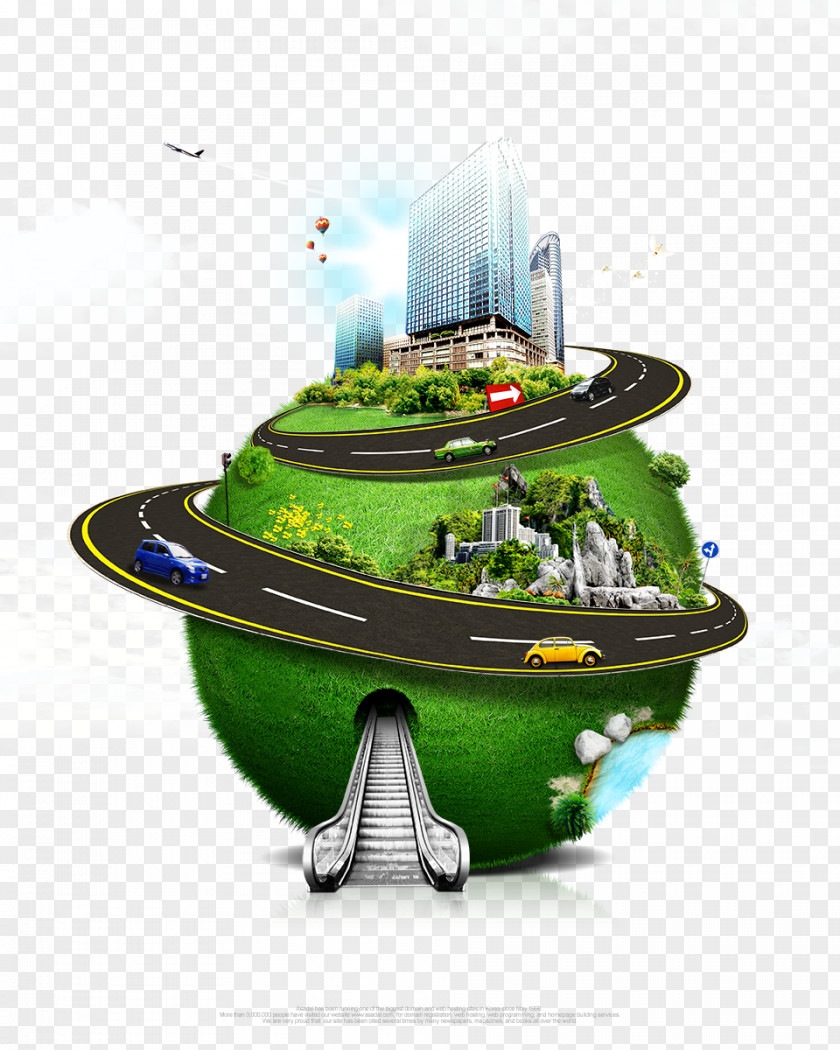 Climb Along The Earth City Environmental Protection Architecture Poster Illustration PNG