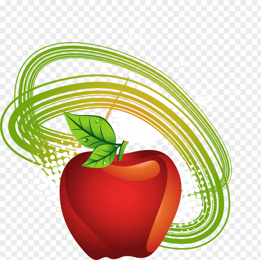 Green Striped Red Apple Illustration PNG
