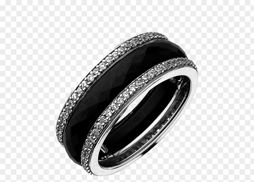 Wedding Ring Silver Diamond Black M PNG