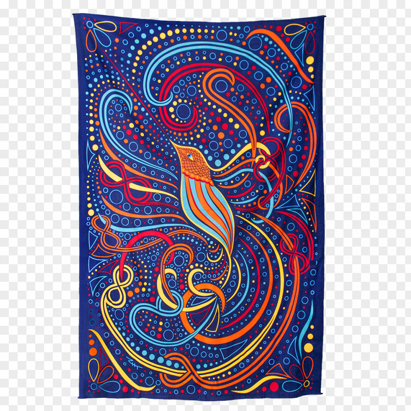 Hummingbird Heart Paisley Textile Tapestry Blue PNG