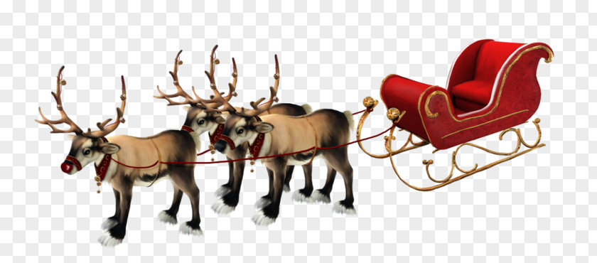 Santa Claus Rudolph Reindeer Sled Christmas PNG