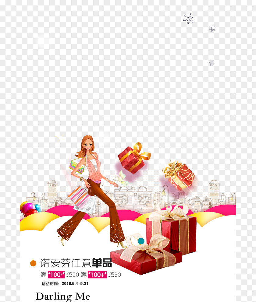 Shopping Women Promotions Cartoon Sales Promotion Gift PNG