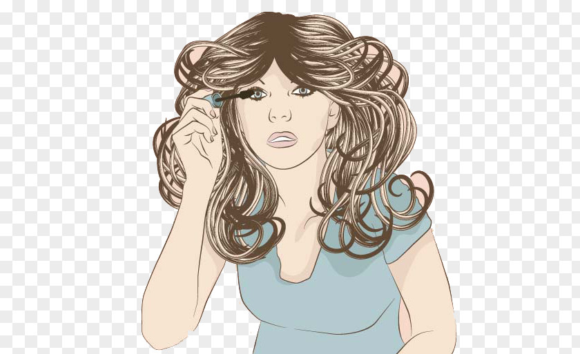 Curls Women Long Hair Mascara Eyelash Illustration PNG