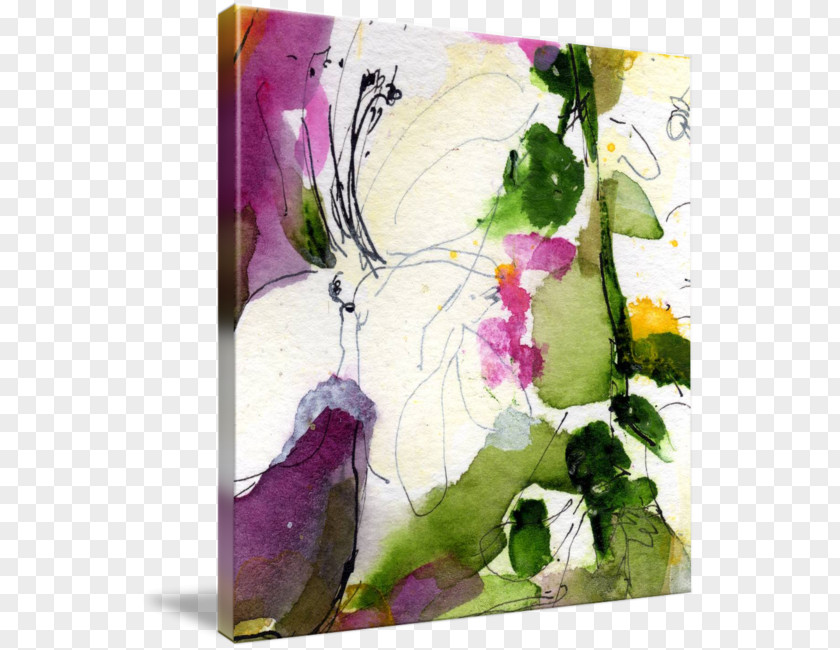 Square Abstract Floral Design Watercolor Painting Modern Art PNG