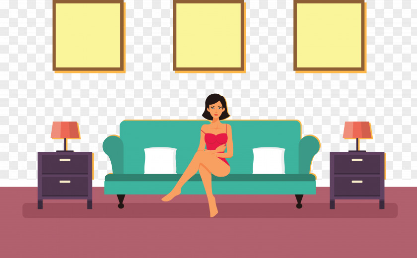 A Woman Sitting On Sofa Table Couch Interior Design Services PNG