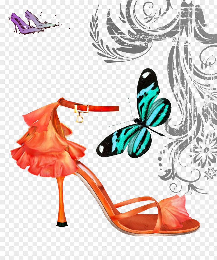 Background Beautiful Butterfly Creative Heels High-heeled Footwear Sandal Designer PNG