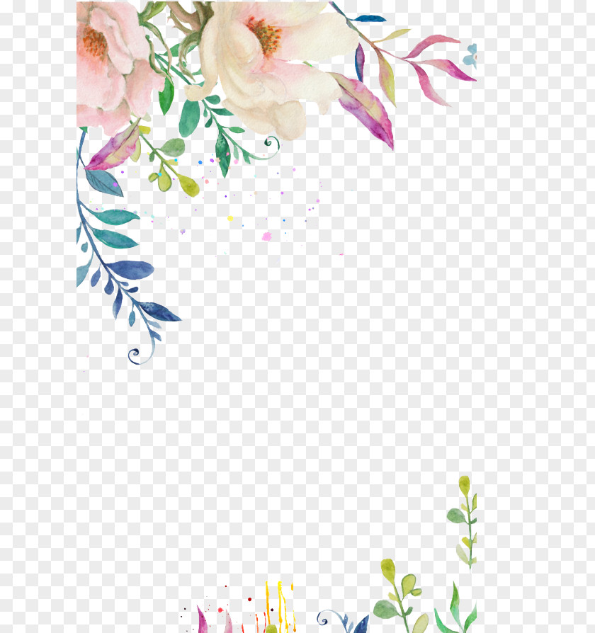 Hand-painted Flower Border Wedding Invitation Pink Watercolor Painting PNG
