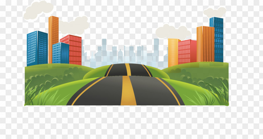 Vector Painted Road City PNG