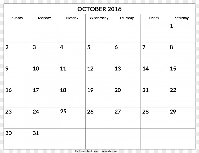 Monthly Calendar Rectangle Area PNG