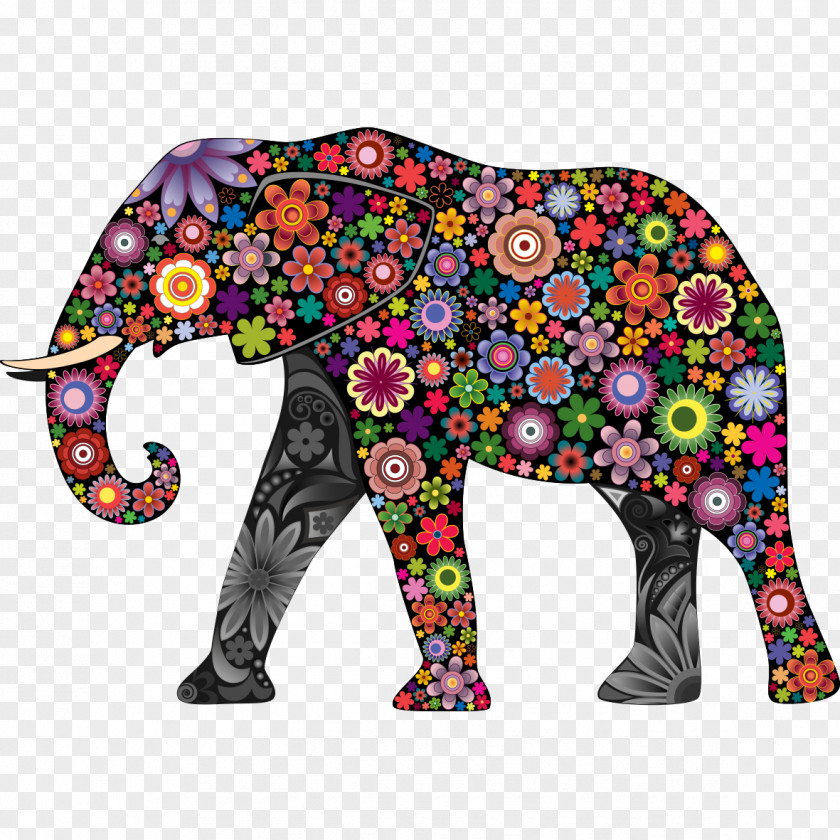 Color Elephant Wall Decal Colorful Animals Sticker PNG