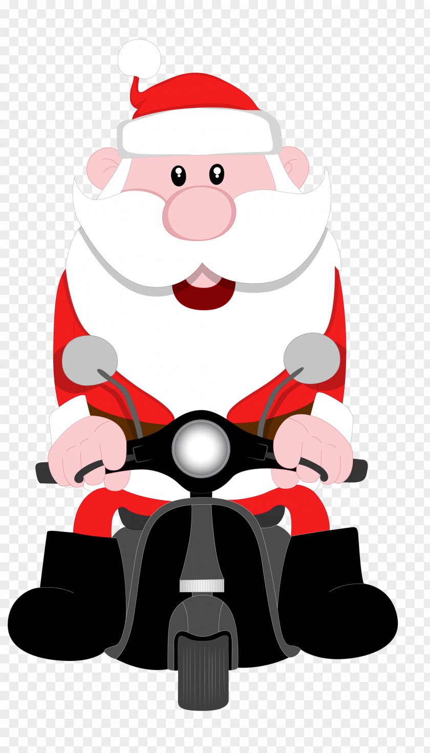 Santa Claus Riding A Motorcycle Cartoon Illustration PNG