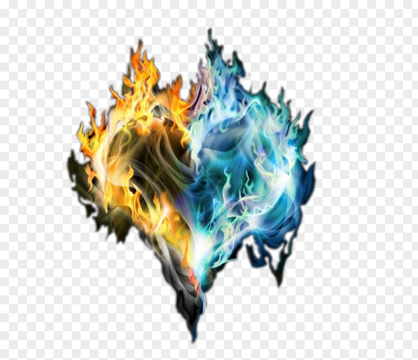 Yellow Blue Combination Heart-shaped Flame Pattern Fire PNG