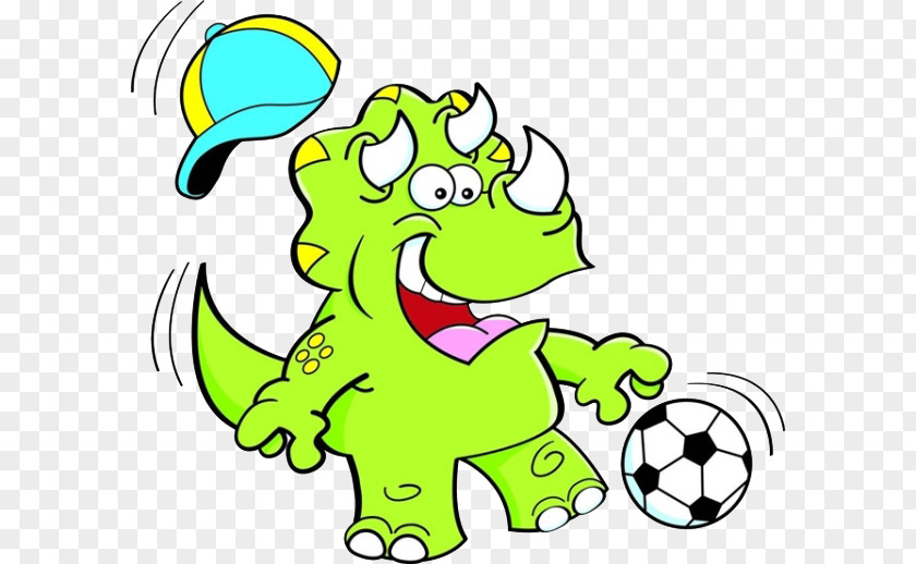 Cartoon Rhino Kicks Triceratops Dinosaur Football Clip Art PNG