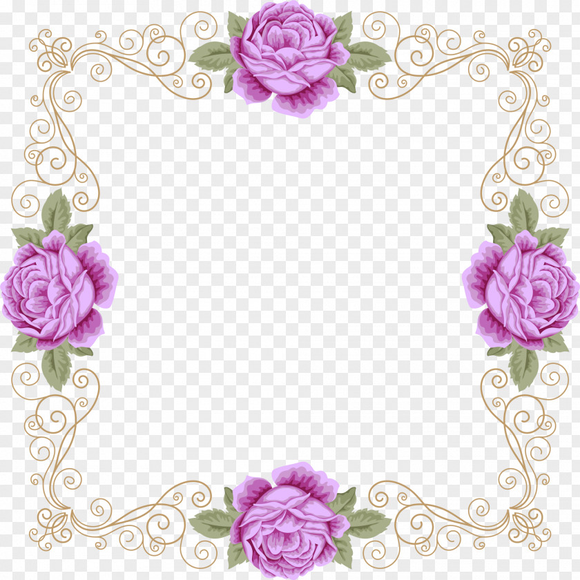 Purple Fresh Flower Frame Wedding Invitation Garden Roses Violet PNG