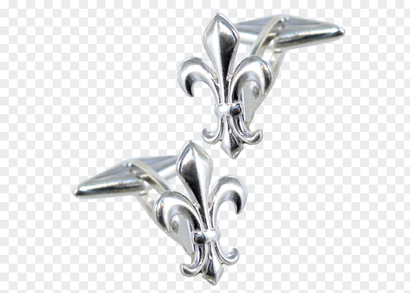 Silver Cufflink Earring Button Fleur-de-lis PNG
