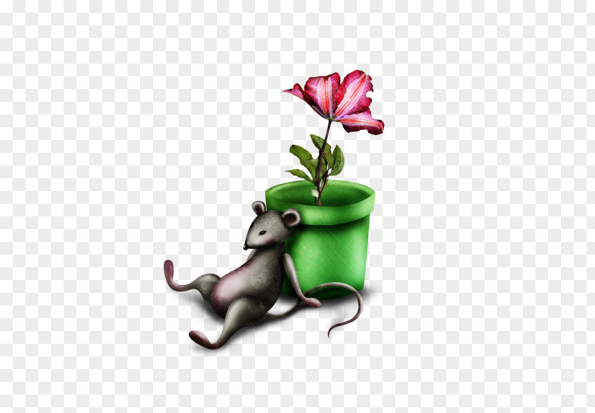 Cartoon Mouse And Flower Pots Computer Flowerpot PNG