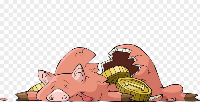 Broken Piggy Bank Cartoon Text Fiction Mammal Illustration PNG